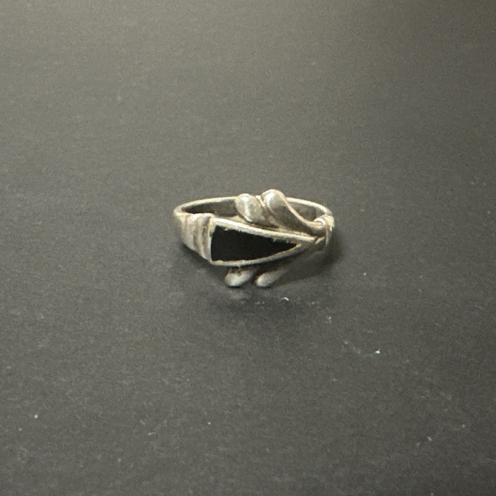 Vintage Sterling Silver Black Onyx Inlay Southwestern Native Style Ring Size 5